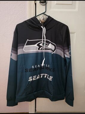 New Small Seattle Seahawks Pullover Hoodie with Team Logo - Teal/Gray/White